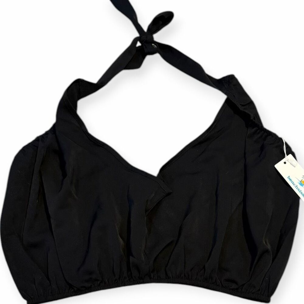 BEACHSISSI Women’s Black Halter Bikini Top Ruched Swim Top Size Large NWT